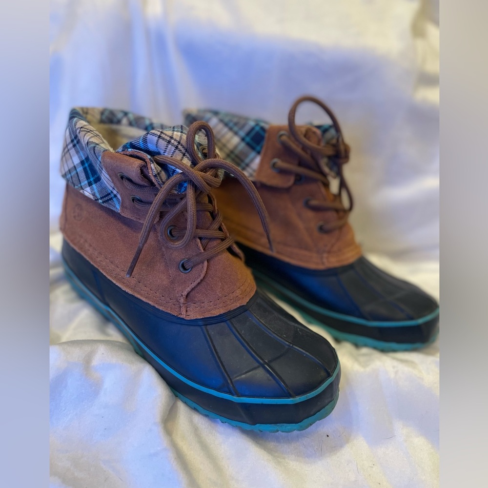 Duck Boot Style Brown and Blue Boots